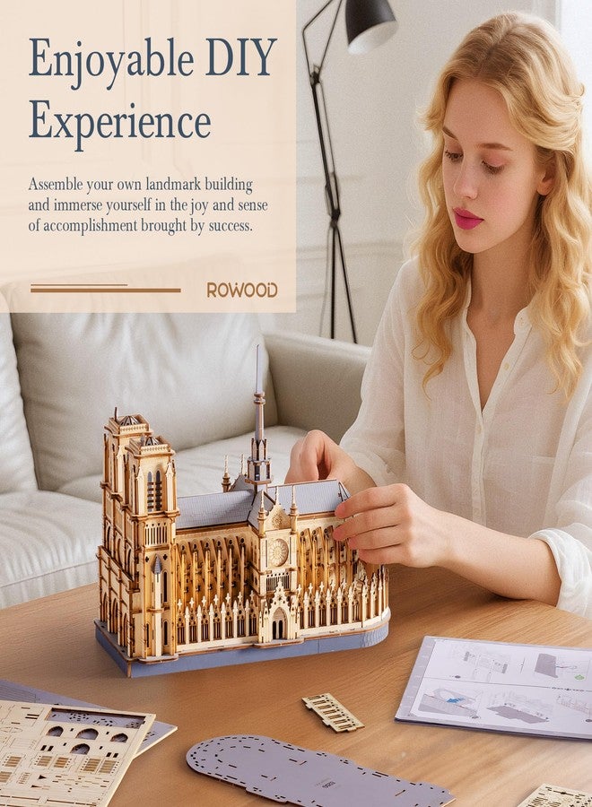 Rowood 3D Puzzles for Adults,Wooden Architecture DIY Model Kit Building Set for Adults, Notre-Dame de Paris Cathedral and Castle Collection,Birthday for Women Friends - Image 4